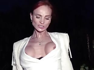 Public amateur redhead skinny MILF fucked outdoors in POV