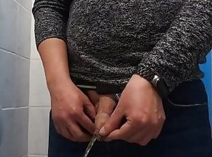 Pissing and jerking in the office toilet