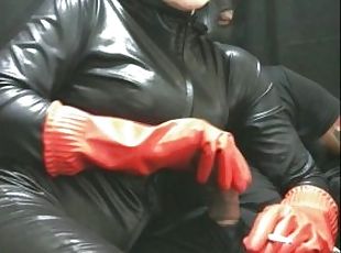 smoking wife in red rubber gloves milking me 1