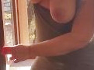 tetas-grandes, público, esposa, amateur, madurita-caliente, cámara, pareja, voyeur, tetas, exhibicionista