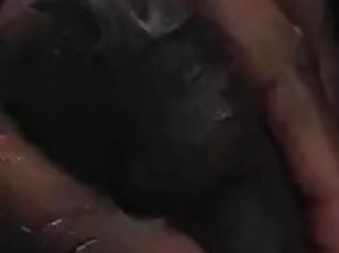 Uncut black cock with sticky precum