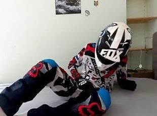 Blond Teen boy jerk off in Fox MX gear in cum on helmet