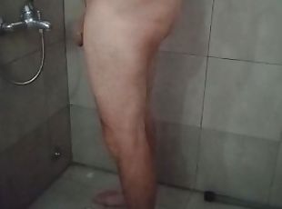 Mature man take a sexy shower and his masturbate.