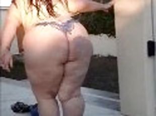 bbw Morning outdoor sexy lingerie striptease