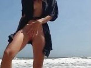 Naked Teen Girl shows Pussy legs and Feet and Toes, Foot, Leg Fetish on Nudist Beach Public Outdoor