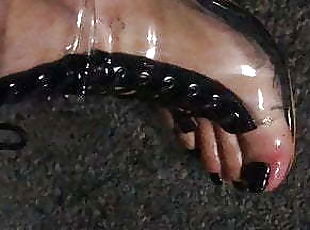 Outdoor in clear Heels Latex Cock Pump &amp; Big Nipple Suckers