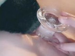 Playing with myself with glass dildo and Bunny tail anal plug