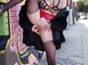 Big fake tit hooker pisses in public alley