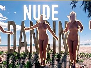 Nudista, Al aire libre, Público, Esposa, Amateur, Playa, Bailando, Exhibicionista