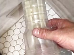 Fucking my wall mounted Clear Fleshlight in the Public Shower, double barrel fucked with a BBC Dildo