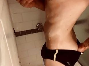 Soapy post-workout shower in speedos - Fit Dutch Guy