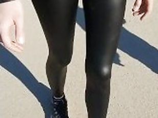 Shiny Leggings Walking Candid Voyeur