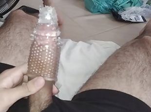 i used a cock extender to cum / jerking off, cumming inside