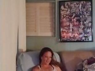 Sexy busty chick in nightgown playing Fortnite