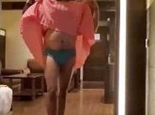 Indian Cross Dress Sissy Femboy in Pink Dress Walk and Strip