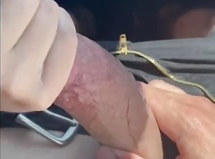 Hitchhiker - busty cougar jerks me off while driving
