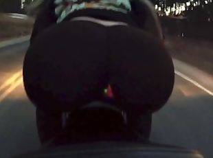 biker babe rides motorcycle in public with light up flashing buttplug