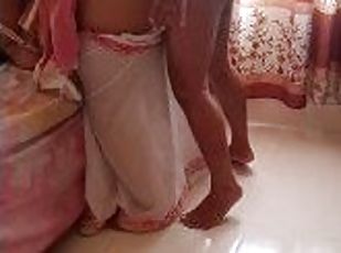 Granny wear saree when grandson gets hot see her big tits & big ass, then tied her hands & fucks her