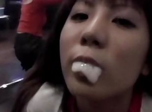 Yioung asians swallowing with pleasure