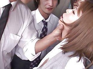 Japanese office lady Sumire Matsu enjoys group sex with colleagues in the office uncensored.