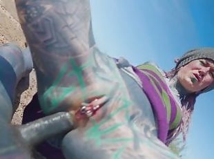 Dreadhead horny HIPPIE girl gets ANAL fuck outdoors by tattooed dick - POV