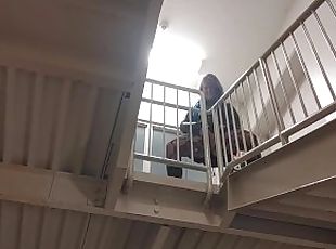 MILF squirts off public parkade stairs