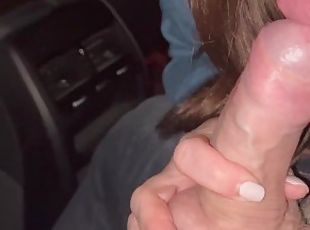 BLOWJOB and mouth shot in the CAR while waiting for friends