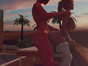 Futanari fucks a girl on the balcony