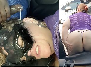 SSBBW Hot Blonde Milf Twerking Big Booty &amp; Playing With Tits Publicly Outside Car (Deepthroat Blowjob In Car) POV, Nut