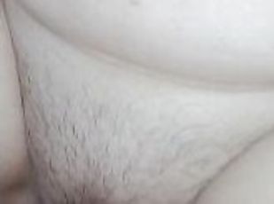 wife with juicy tits asked to cum on her belly, a lot of sperm and milk