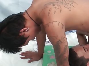 21 year old Asian piss lovers enjoy bareback sex after peeing