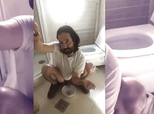 hairy guy pissing some hot piss for you selfie stick