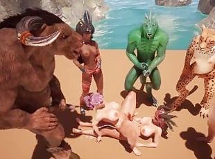 gros-nichons, monstre, fête, anal, gangbang, anime, hentai, 3d, seins