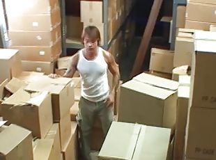 A busty German brunette gets her asshole banged in the warehouse