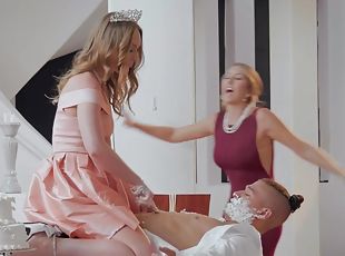 Blondie babe and her stepmom share prick