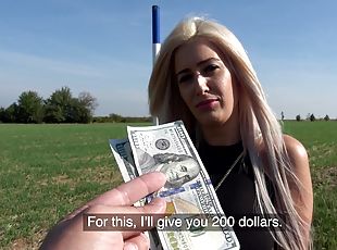Sexy Blanche Summer agrees to fuck a stranger in public for cash