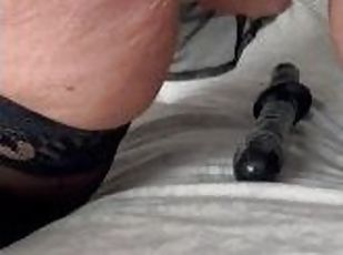 Cum dripping as I masturbate with a black dildo.