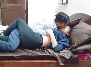 Hot Indian horny couple kissing and licking each other deeply mouth to mouth