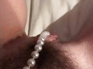 Hairy pussy masturbation pearl necklace