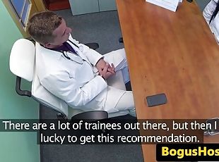 Cocksucking euro nurse fingered on desk