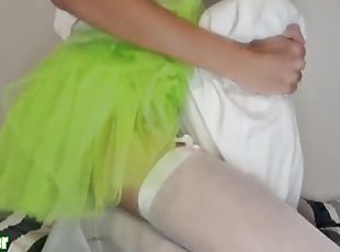 Sissy in a tutu and diaper fucks a pillow