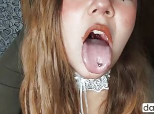 Chubby babe puts a big dildo in her mouth and fingers in her pussy