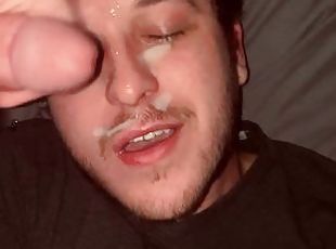 Thick cock shoots cum all over my face