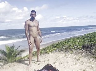 nudist, öffentliche, homosexuell, strand, fetisch, allein, muskulös, exhibitionist, glied, blinkt