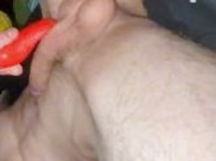 Hot twink masturbating with a fake tongue