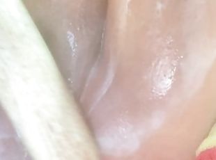 toy bat in my gaping creamy pussy